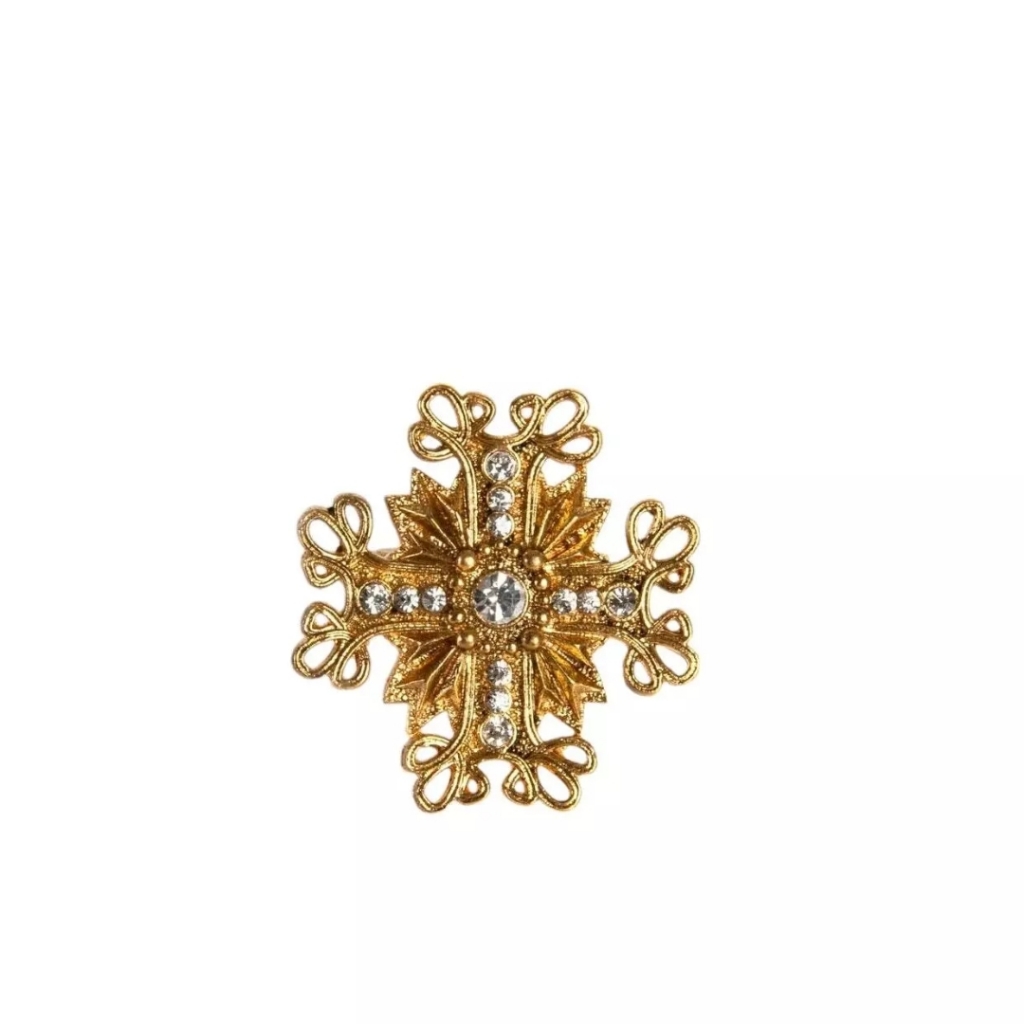 Virgin, Saints And Angel's Elegant Gold Ring With Intricate Design